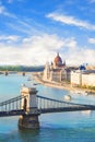 Beautiful view of the Hungarian Parliament and the chain bridge in Budapest, Hungary Royalty Free Stock Photo