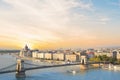 Beautiful view of the Hungarian Parliament and the chain bridge in Budapest, Hungary Royalty Free Stock Photo