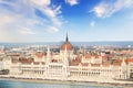 Beautiful view of the Hungarian Parliament on the Danube waterfront in Budapest, Hungary Royalty Free Stock Photo