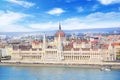 Beautiful view of the Hungarian Parliament on the Danube waterfront in Budapest, Hungary Royalty Free Stock Photo