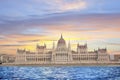 Beautiful view of the Hungarian Parliament on the Danube waterfront in Budapest, Hungary Royalty Free Stock Photo