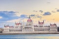 Beautiful view of the Hungarian Parliament on the Danube waterfront in Budapest, Hungary Royalty Free Stock Photo