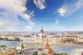 Beautiful view of the Hungarian Parliament on the Danube waterfront in Budapest, Hungary Royalty Free Stock Photo