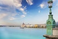 Beautiful view of the Hungarian Parliament on the Danube waterfront in Budapest, Hungary Royalty Free Stock Photo