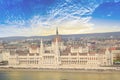 Beautiful view of the Hungarian Parliament on the Danube waterfront in Budapest, Hungary Royalty Free Stock Photo