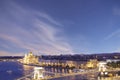 Beautiful view of the Hungarian Parliament and the Szechenyi chain bridge across the Danube in the panorama of Budapest at night Royalty Free Stock Photo