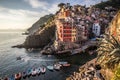 Beautiful view of the iconic Italian town Manarola from Cinque Terre, Italy.