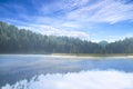 Beautiful view of idyllic colorful autumn scenery summit reflecting in crystal clear lake in Wat San Chan Forest Reservoir, Chiang Royalty Free Stock Photo