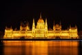 Beautiful view of the illuminated Hungarian Parliament Building at night in Budapest, Hungary Royalty Free Stock Photo