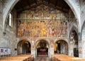 Beautiful view of the interior of the church Santa Maria degli Angioli with Renaissance fresco painted by Bernardino Luini in