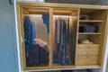 Beautiful view interior of clothes at wardrobe at hotel room. Greece Royalty Free Stock Photo