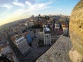 Istanbul city from above Galata tower, buildings under blue sky at sunset