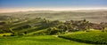 Beautiful view italian village morning fog Italy summer Royalty Free Stock Photo