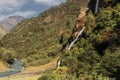 beautiful view of Jang waterfall or nuranang falls, a popular tourist destination of tawang surrounded by himalaya mountains