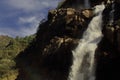 beautiful view of Jang waterfall or nuranang falls, a popular tourist destination of tawang surrounded by himalaya mountains