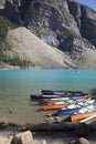 Beautiful view of kayak dock at Lake Moraine in Banff National Park in Alberta Royalty Free Stock Photo