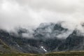 Beautiful view of the Khibiny Mountains in the fog in summer