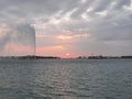 A beautiful view of the King Fahd Fountain on the Jeddah Corniche in the evening. Royalty Free Stock Photo