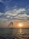 A beautiful view of the King Fahd Fountain on the Jeddah Corniche in the evening. Royalty Free Stock Photo