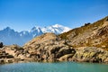 beautiful view from lac blanc to the mont blanc massif in the french alps.Destination for hiking. Aiguilles von Chamonix Royalty Free Stock Photo