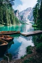 Beautiful view of Lago di Braies or Pragser wildsee, Italy.