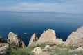 Beautiful view of Lake Baikal from the Cape Sagan-Khushun on a clear summer day Olkhon Island