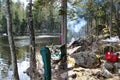 Beautiful view of a lake and fishing place. Big rocks. Beautiful nature backgrounds. Sweden.