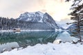 Beautiful view of Lake Louise in winter. Banff National Park, Alberta, Canada. Royalty Free Stock Photo