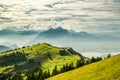 Beautiful view on Lake Lucerne, Mount Pilatus and Swiss Alps from top of Rigi Kulm Royalty Free Stock Photo