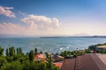 Beautiful view of Lake Sevan from the top of Sevanavank Mountain Royalty Free Stock Photo