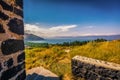 Beautiful view of Lake Sevan from the top of Sevanavank Mountain Royalty Free Stock Photo