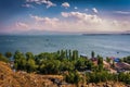 Beautiful view of Lake Sevan from the top of Sevanavank Mountain Royalty Free Stock Photo