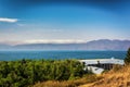 Beautiful view of Lake Sevan from the top of Sevanavank Mountain Royalty Free Stock Photo