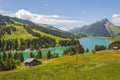 Beautiful view of a lake surrounded by mountains in Longrin lake and dam Switzerland, Swissalps