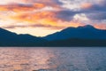 Beautiful view of Lake Te Anau in New Zealand during sunset.