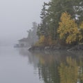 Beautiful view of the Lake of the Woods on a foggy day Royalty Free Stock Photo