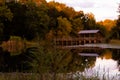 Beautiful view of a lakehouse and a lake with reflection of trees in North Augusta, South Carolina Royalty Free Stock Photo