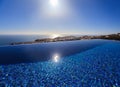 Beautiful view from the landscape pool in the luxury property Royalty Free Stock Photo