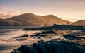 Landscape seascape sunrise morning sunlight Valentia Island  Cromwell Point Lighthouse Portmagee Ring ok Kerry Ireland Royalty Free Stock Photo