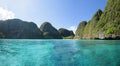 Beautiful view landscape of tropical beach , emerald sea and white sand against blue sky, Maya bay in phi phi island , Thailand Royalty Free Stock Photo
