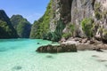Beautiful view landscape of tropical beach , emerald sea and white sand against blue sky, Maya bay in phi phi island , Thailand Royalty Free Stock Photo