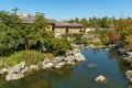 Beautiful view of large lake Oike in Japanese garden. Public landscape park of Krasnodar or Galitsky Park, Russia Royalty Free Stock Photo