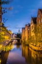 Beautiful view of Lieve river with bridge in Ghent
