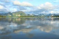 Beautiful view limestone mountains and lake