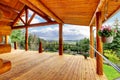 Beautiful view of the log cabin house porch. Royalty Free Stock Photo