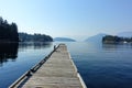 A beautiful view of a long empty dock extending into the ocean waters of the sunshine coast, in Egmont, British Columbia, Canada Royalty Free Stock Photo