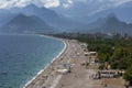 A beautiful view looking down the beach at Konyaalti Plaji in Antalya in Turkey.