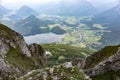 Beautiful view from Loser peak over Altaussee lake and Altaussee village in Dead Mountains Totes Gebirge