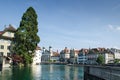 Beautiful view on Lucerne on Reuss River, Switzerland Royalty Free Stock Photo