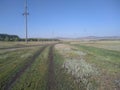 View of spacious meadows and remote ancient mountains